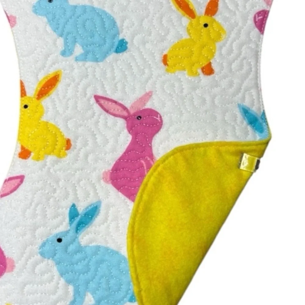 Hand Crafted Burp Cloth Easter Bunny Flannel Contoured Padded Reversible Quilted
